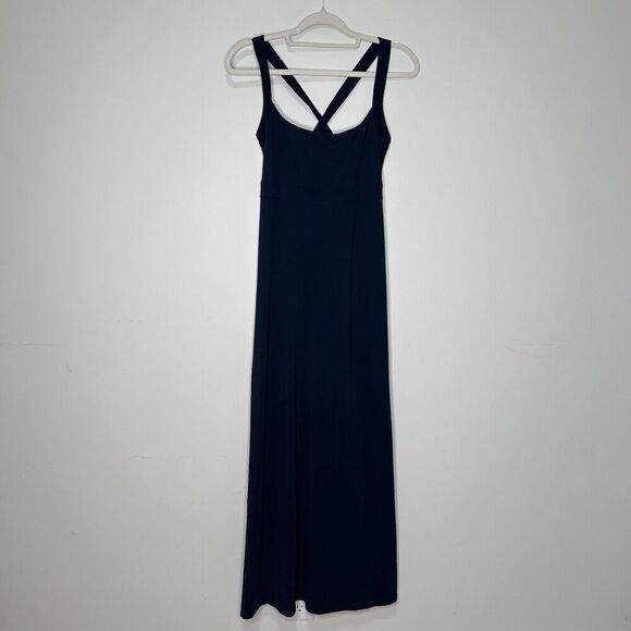 Eddie Bauer Travex Maxi Dress Womens Medium Criss Cross Back Navy Blue Outdoor - Picture 1 of 9